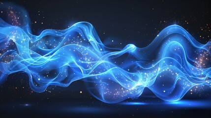 Wall Mural - A blue wavy line of light isolated on a transparent background. Modern illustration.