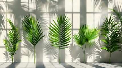 Wall Mural - The modern has shadow overlays on a transparent background. There are shadow overlays on a transparent background of leaves and palm leaves.