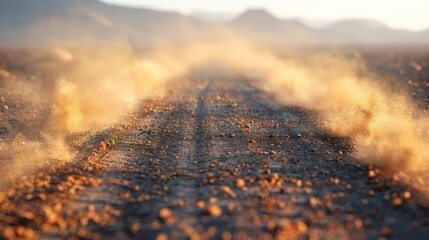 Wall Mural - Detailed realistic modern illustration of dust clouds on dusty roads from cars. Scattering trails on tracks from fast motion.