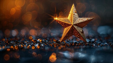 Canvas Print - With a light effect on a dark background, there is a golden star