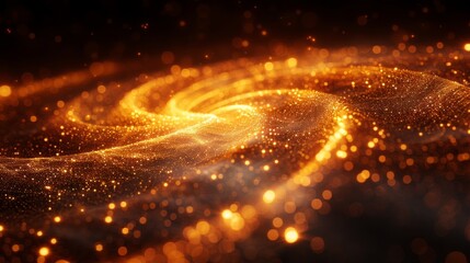 Leinwandbilder - Golden lines with glowing effect. Shining rings rotating. Abstract glitter swirls and waves.