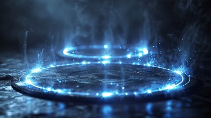 Fototapete - Level up effect. Realistic teleportation portal. Light aura and glowing hologram. White energy circles and rays on translucent background. Innovation technology. Modern teleports set.