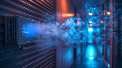 Aufkleber - Imitation of cold air flowing from a conditioner. Isolated light effect with blue rays. Humidification and purification of air.