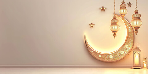 Wall Mural - ramadan islamic greeting card of crescent moon, image