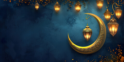 Wall Mural - ramadan islamic greeting card of crescent moon