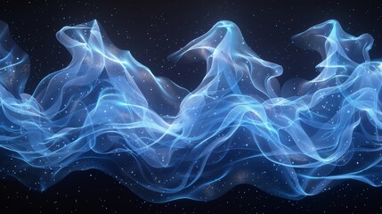 Aufkleber - Realistic modern illustration of abstract neon blue waves with sparkles. Cold wind blowing in winter. Magic power, light speed effect design.
