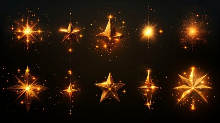 Poster - A set of glowing stars bursts with sparkles isolated on black background. For illustration template art design, banner for Christmas celebration, magic flash energy ray, etc....