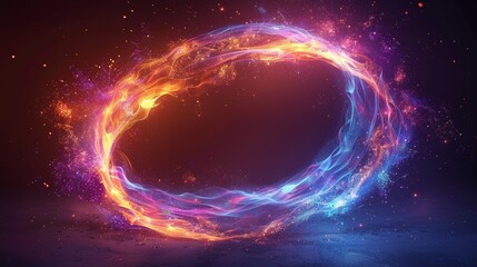 Poster - Modern illustration of a magic round frame. Glow light effect. Swirl trail effect on transparent background.