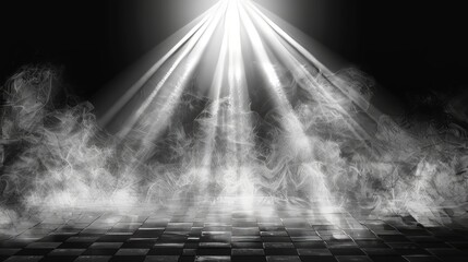 Poster - Set of spotlights lighting a bright white beam. Isolated on a checkered transparent background.
