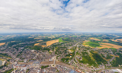 Namur, Belgium. Panorama of the city. Summer day, cloudy weather. Aerial view