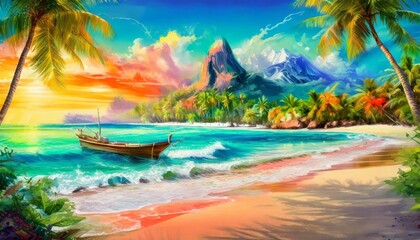 Wall Mural - tropical island with palm trees