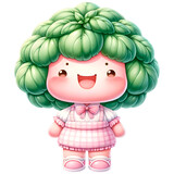 Fototapeta Zachód słońca - Cute  Sweet Basil vegetable character wearing cute pink pastel outfit with smiling face watercolor clipart.Nursery vegetables theme.