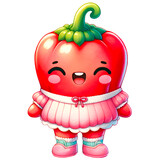 Fototapeta Zachód słońca - Cute Chili Pepper vegetable character wearing cute pink pastel outfit with smiling face watercolor clipart.Nursery vegetables theme.