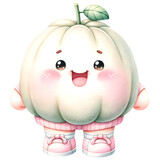 Fototapeta Zachód słońca - Cute Pummelo vegetable character wearing cute pink pastel outfit with smiling face watercolor clipart.Nursery vegetables theme.