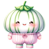 Fototapeta Zachód słońca - Snake Bean vegetable character wearing cute pink pastel outfit with smiling face watercolor clipart.Nursery vegetables theme.