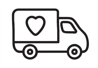 Wall Mural - Love delivery truck outline vector icon for transportation apps and websites. Express delivery truck icon. Fast shipping truck. Free delivery 24 hours. Vector illustration.