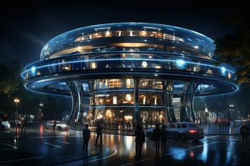 a futuristic urban landscape featuring advanced ai managed transport networks and intelligent infrastructure