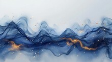 Elegant Card Design For Wedding Invitations Or Birthday Invites With Abstract Navy Blue Waves And Gold Splashes.