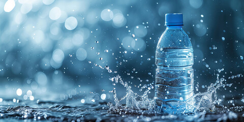 Wall Mural - Small plastic water bottle with water splash