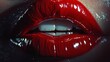 A close-up of bold, seductive red glitter-coated lips, embodying the essence of glamour and sensuality.
