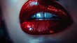 A close-up of bold, seductive red glitter-coated lips, embodying the essence of glamour and sensuality.