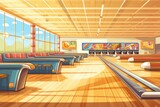 Fototapeta  - A bowling alley with lanes and balls, suitable for sports and leisure concepts