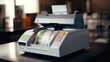 A cash register sitting on a counter. Ideal for business concepts