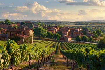 A picturesque vineyard with rows of vines. Perfect for wine industry concepts