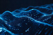 Abstract digital background with blue binary code and light streaks on black background, symbolizing technology and data transfer in cyberspace. This represents the flow of data in computer networks.