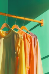 Wall Mural - A row of colorful shirts hanging on a clothes rack. Suitable for fashion or retail concepts