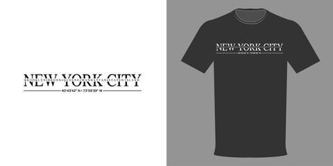 Wall Mural - ector illustration of New York City t-shirt, city districts, location with coordinates. Brooklyn, Bronx, Queens, Manhattan, Staten Island. Typographic design