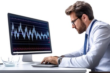 Wall Mural - A man sitting at a desk using a computer. Suitable for business and technology concepts