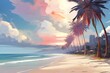 a lot of shining palms at a wonderful beach, anime painting, Generative AI