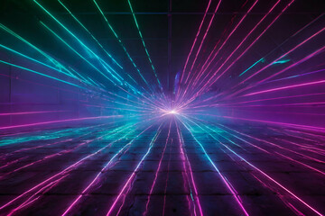 Wall Mural - Neon laser grid with random beams for disco show party