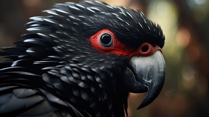 Poster - Close-up shot of a parrot with a striking red eye. Perfect for nature and wildlife themes