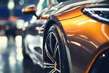 Close up view of a car tire on display, perfect for automotive industry promotions