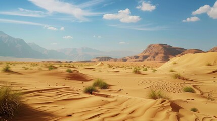 Canvas Print - A view of a desert with mountains in the background. Suitable for travel and nature concepts