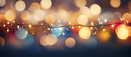 Sticker - A string of Christmas lights, glowing in electric blue, creates a circle of light in the darkness. Captured in macro photography, the lens flare adds an element of science to the festive event