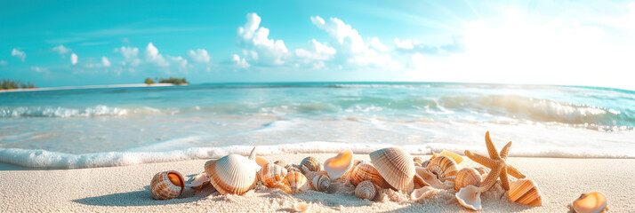 Wall Mural - View of the tropical sandy beach. Shells