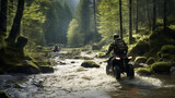 Fototapeta Konie - Thrilling ATV excursion in a natural setting. forest