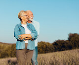 Fototapeta Łazienka - woman man outdoor senior couple happy lifestyle retirement together smiling love old nature mature