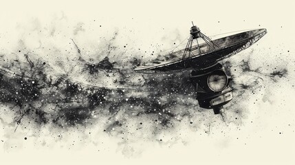 Poster - Abstract mash line and point radio telescope with inscription on white background. Starry sky or space, consisting of stars and the universe. Modern illustration of space or the universe.