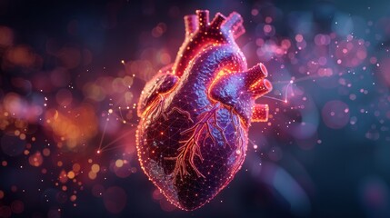 Aufkleber - A modern-illustrated heart with pain center. Low poly wireframe. A polygonal, 3D human body on a dark background. Medical concept with geometry triangles.