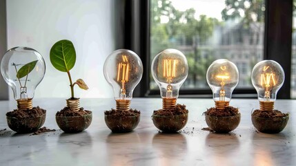 Canvas Print - The seedlings are growing in soil as compared to year 2022-2023 and a light bulb represents innovation and ideas for the new year. The development to success in 2023 is underway.