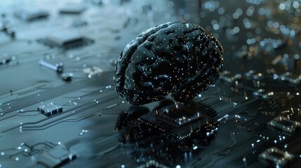 Fototapete - Future cyber technology innovation. Brain representing artificial intelligence with printed circuit board. Modern computer technologies based on artificial intelligence, data mining, and deep