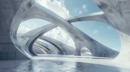 Leinwandbilder - The floor of an abstract futuristic architecture is empty.