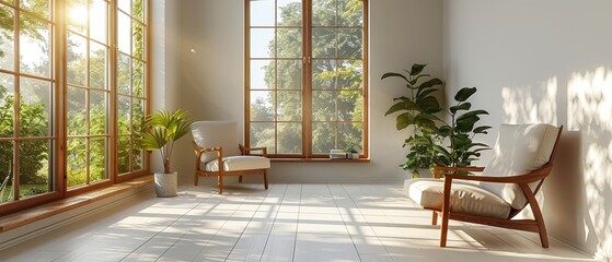 Sticker - Living room with TV on plain wall. Interior design with furniture, laminate cabinet on white floor.