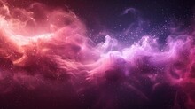 Abstract Smoke Background With Stars On Transparent Background. Modern Illustration Of Stars, Glitter Dust, And Pink And Purple Mist Clouds. Fantasy Galaxy Background.