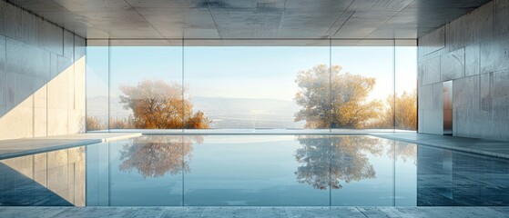 Leinwandbilder - An abstract futuristic glass architecture with an empty concrete floor is rendered in 3D...