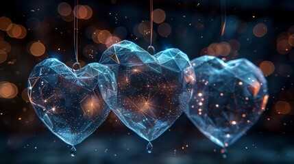 Leinwandbilder - Blue abstract heart. Happy Valentine's Day card. Low polygonal design. Abstract geometric background. Wireframe light structure. Modern 3D graphic concept. Modern illustration.